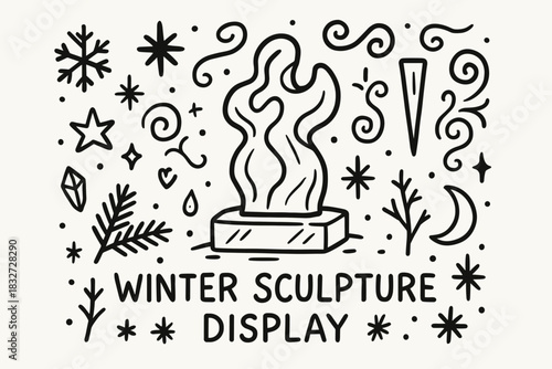 Winter Sculpture Artistry. Winter sculpture display. Hand-drawn doodle illustration of Winter sculpture