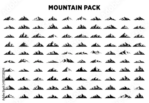 Mega Pack of Mountain Silhouette Icons. 100 Rugged Peak Vector Designs