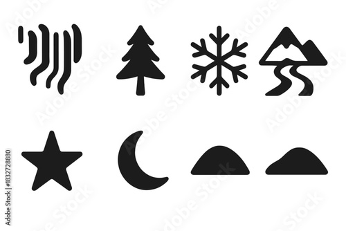 Magical Northern Lights Icons. Magical northern lights. Filled icon set of Magical northern lights: aurora,