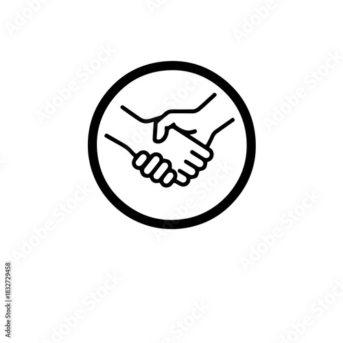 icon featuring two hands firmly shaking or grasping each other, enclosed within a simple circle. Emphasizes the crucial role of social support, friendship, solidarity, and the community