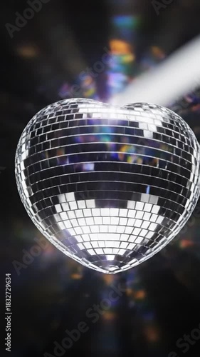 Heart shaped disco ball under dramatic lighting decorative element abstract design