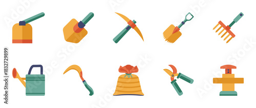 Colorful style Agricultural equipment vector icon set. Agricultural equipment vector pack is presented in a colorful style to attract attention.