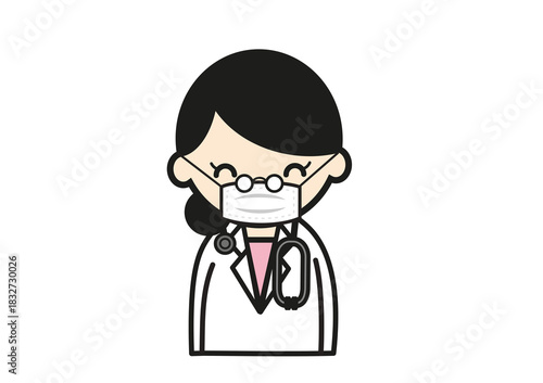 マスクをする女性医師のイラスト