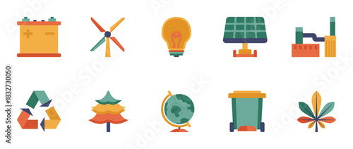 Colorful style Energy & environment vector icon set. Energy & environment vector pack is presented in a colorful style to attract attention.