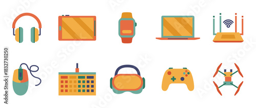 Colorful style technological devices vector icon set. technological devices vector pack is presented in a colorful style to attract attention.