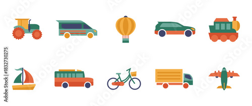Colorful style Land transportation vector icon set. Land transportation vector pack is presented in a colorful style to attract attention.