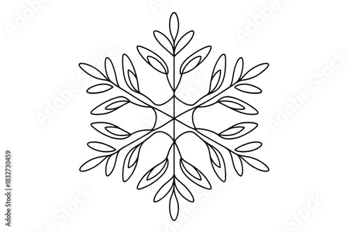 Minimalist Crystal Snowflake. Abstract winter crystal. Minimalistic one-line drawing stylized six-sided