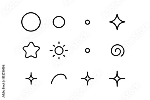 Bokeh Lights Icons. Bokeh lights. Line outline icon set of Bokeh lights: large dot, medium dot, small dot,