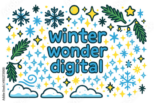 Winter Wonderland Doodle. Winter wonder digital. Hand-drawn doodle illustration of Winter wonder digital.