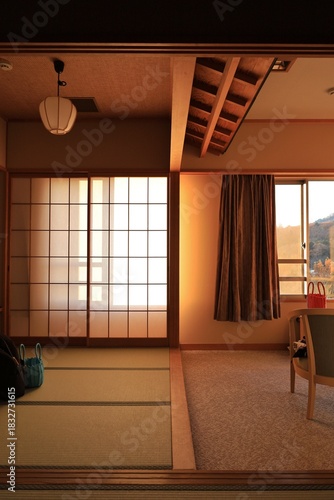 Traditional Japanese Room during Sunrise