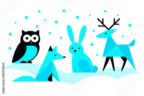 Frosty Geometric Creatures. Frosty Magical Creatures. Flat minimalist vector illustration of Frosty Magical