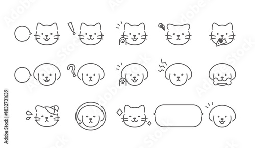 犬と猫イラスト　表情アイコンセット