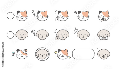 犬と猫イラスト　表情アイコンセット