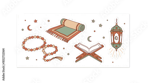 Spiritual Ramadan Islamic Prayer Icons and Ornament Set
