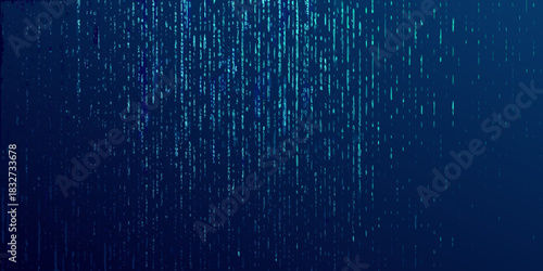 Abstract digital rain background with falling binary code in blue