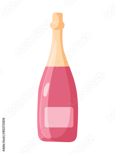 Pink champagne. Flat vector clipart illustration with isolated background.