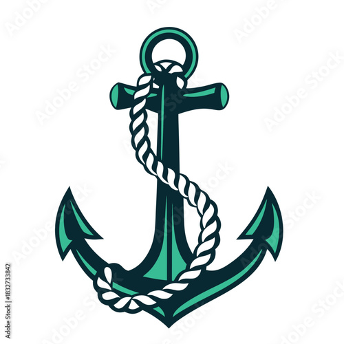 Teal and Black Anchor with Rope Illustration