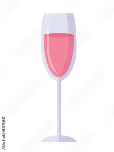 Pink champagne in a glass. Flat vector clipart illustration with isolated background.