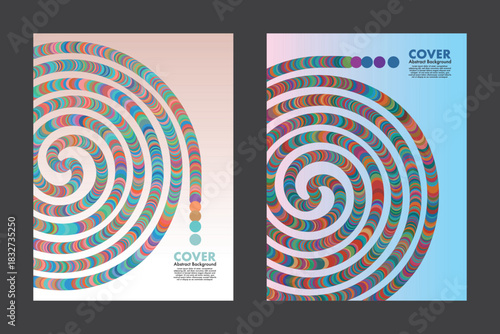 Abstract multicolors spiral pattern vector with curved segments and dynamic circular motion, creating an energetic background and modern visual style for cover, presentation poster or digital artwork.