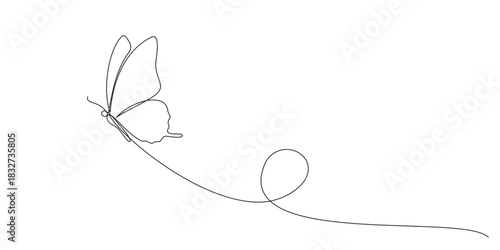 Continuous single line of beautiful flying butterfly nature animal wildlife concept for beauty fashion spa sketch drawing editable stroke vector illustration