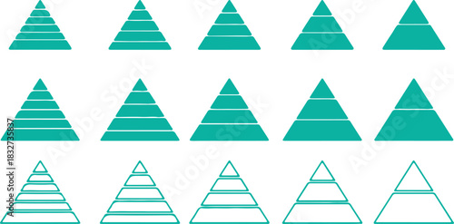 Levels of triangular pyramid. Half triangle pyramid chart. Maslow layer diagram. Development level infographic. Business graph. Vector illustration isolated on white background. Colorful Pyram