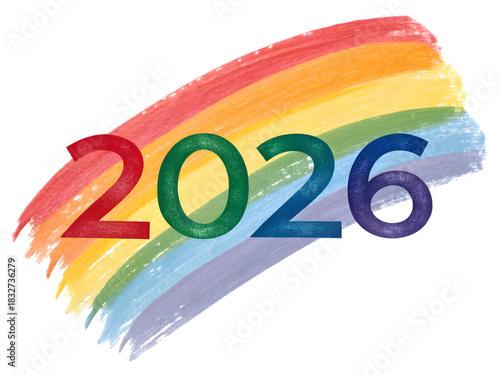 2026 painted with rainbow colors brush stroke design for pride events isolated on white background
