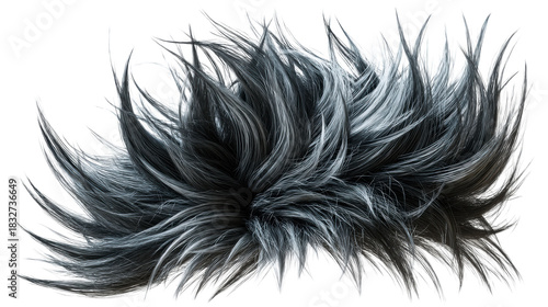 Striking close up of dynamic dark grey and silver strands of hair swept in a flowing motion, perfect for beauty product promotions and abstract backgrounds