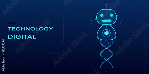 Futuristic robot with dna structure digital technology and artificial intelligence concept