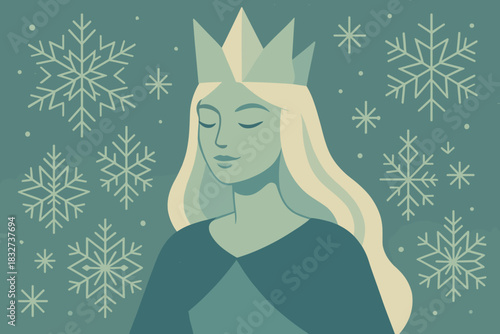 Chill Enchantress Portrait. Chill enchantress minimalist flat illustration of a fantasy ice queen with