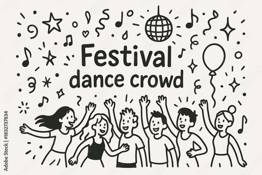 Naklejka premium Festival Dance Celebration. Festival dance crowd. Hand-drawn doodle illustration of Festival dance crowd.