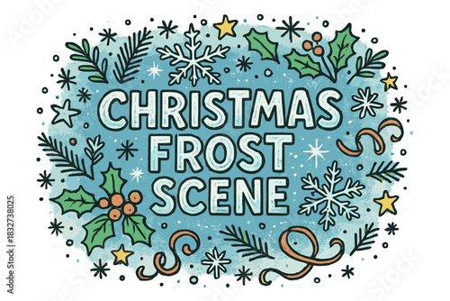 Christmas Frost Doodle. Christmas frost scene. Hand-drawn doodle illustration of Christmas frost scene.