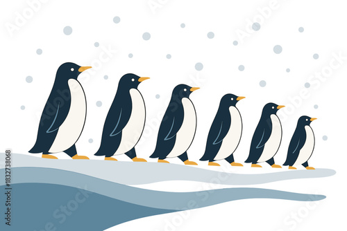 Penguin Parade Vector. Penguin Parade. Flat minimalist vector illustration of a Penguin Parade. Stylized