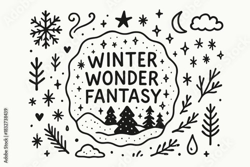 Winter Wonderland Fantasy. Winter wonder fantasy. Hand-drawn doodle illustration of Winter wonder fantasy.
