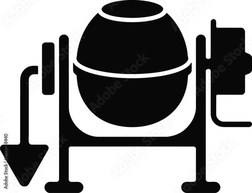 Black concrete mixer icon for building and construction projects