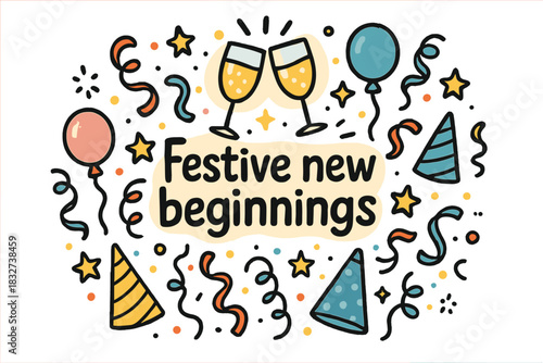 Festive New Beginnings. Festive new beginnings. Hand-drawn doodle illustration of Festive new beginnings.