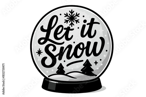 Snow Globe Lettering. 3D render of snow globe scene. modern hand lettering, smooth curves, balanced