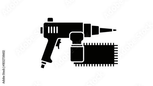 Black silhouette of a glue gun with a glue stick isolated on white background