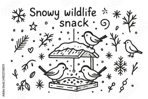 Snowy Wildlife Snack. Snowy wildlife snack. Hand-drawn doodle illustration of Snowy wildlife snack. Central