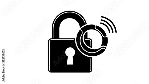 Black padlock with wireless signal icon isolated on white background