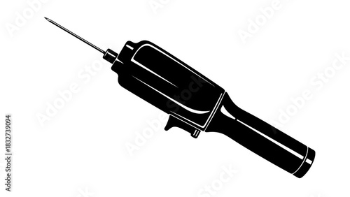 Black silhouette of a medical injection device isolated on white background