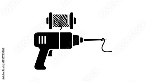 Drill and thread spool icon isolated on white background