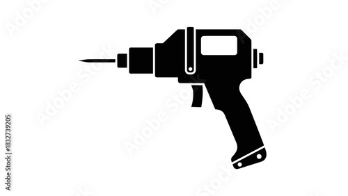Black silhouette of a power drill isolated on white background