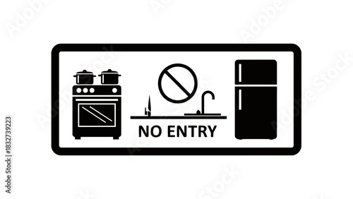 Kitchen no entry sign with appliances isolated on white background