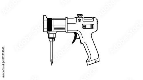 Line art of a medical injection gun isolated on white background