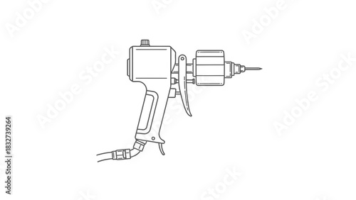 Line art illustration of a paint sprayer isolated on white background