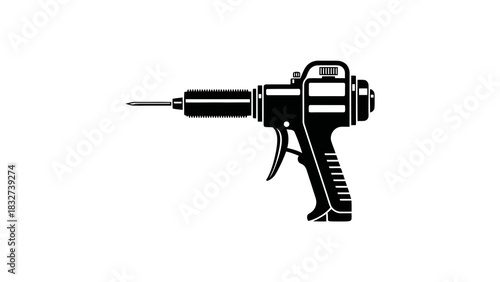 Black silhouette of a handheld device with a needle isolated on white background