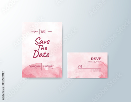 Wedding invitation with abstract splash watercolor
