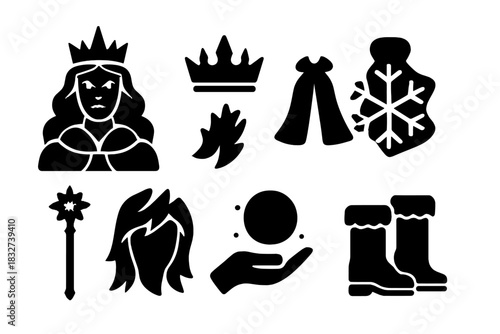 Winter Enchantress Icon Set. Winter enchantress portrait. Filled icon set of Winter enchantress portrait: