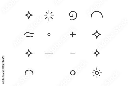 Cozy Ambiance Icons. Cozy ambiance details. Line outline icon set of Cozy ambiance details: tiny spark,