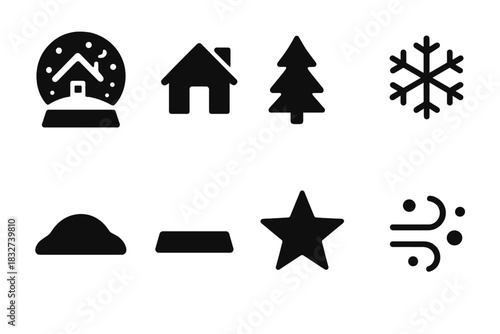 Festive Globe Icons. Festive globe display. Filled icon set of Festive globe display: snow globe, miniature